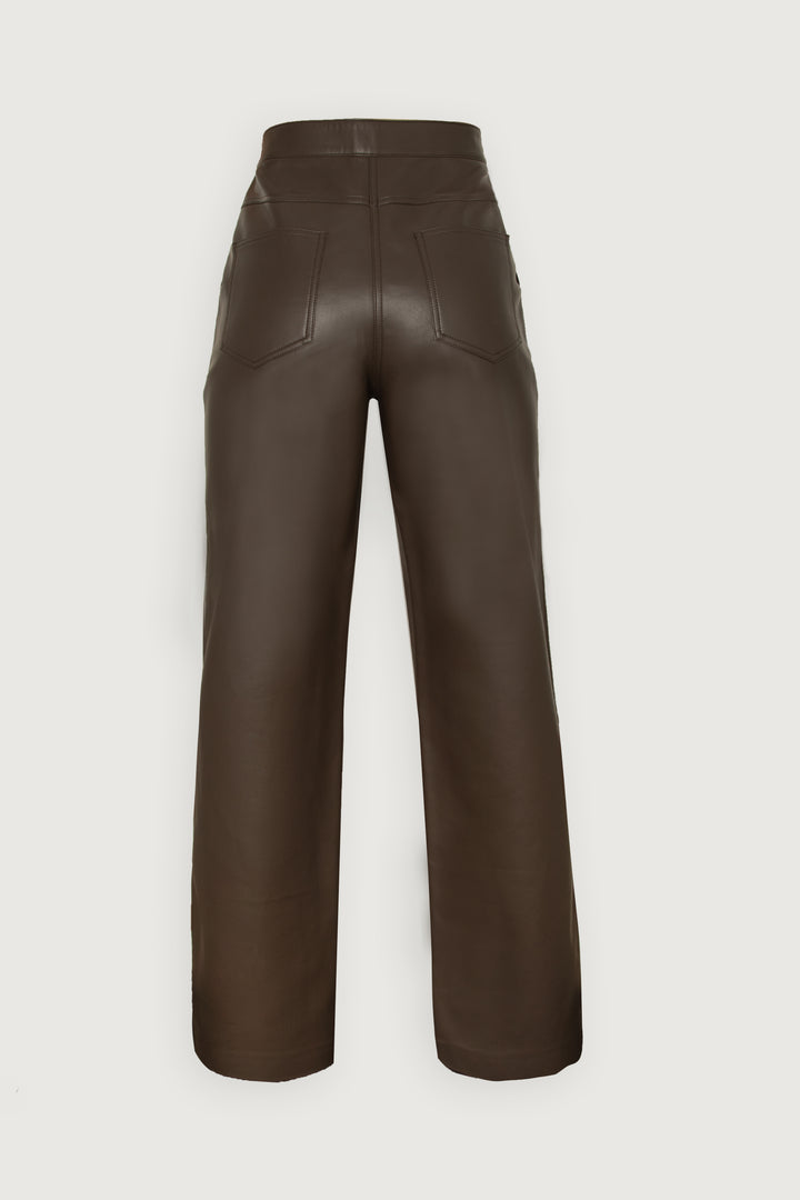 STRAIGHT LEG VEGAN LEATHER PANT in Turkish Coffee — alternate angle