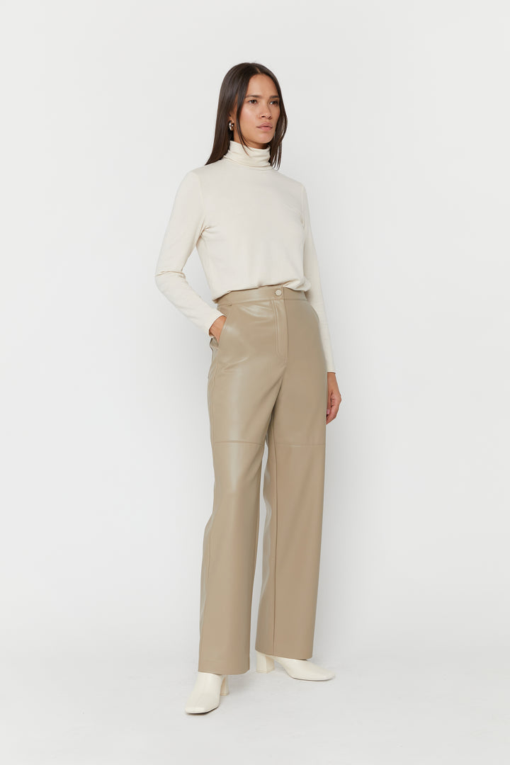 STRAIGHT LEG VEGAN LEATHER PANT in Winter Twig — alternate angle