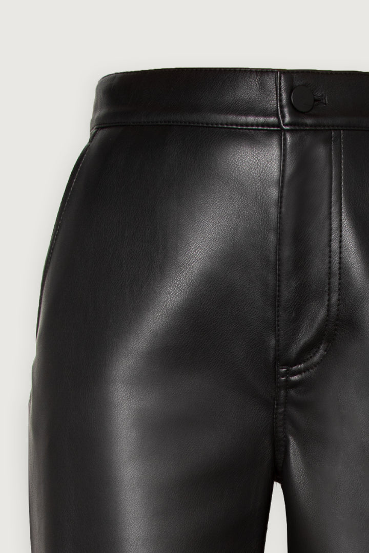 STRAIGHT LEG VEGAN LEATHER PANTS in Black — alternate angle