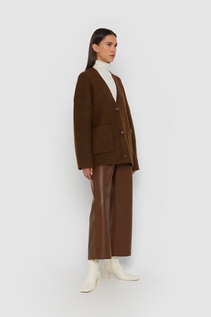 STRAIGHT LEG VEGAN LEATHER PANTS in Fudge — alternate angle