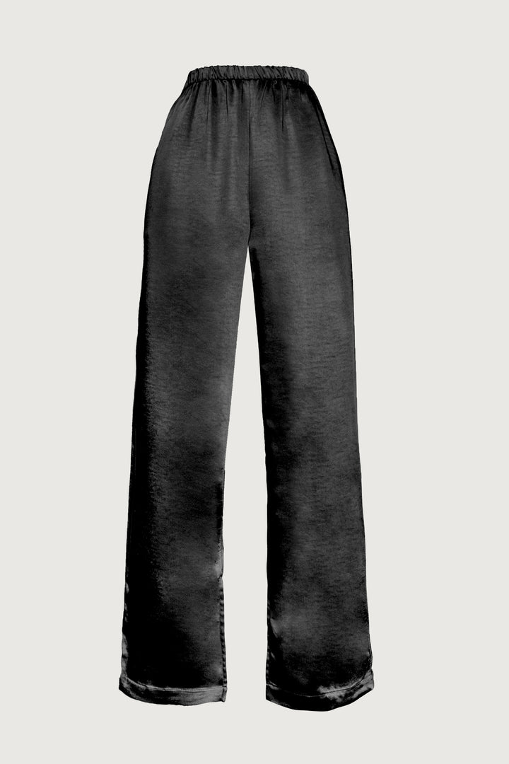 SATIN PANTS WITH FRONT SLITS in Black — alternate angle