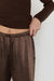 Satin pants with front slits in chocolate brown — main image