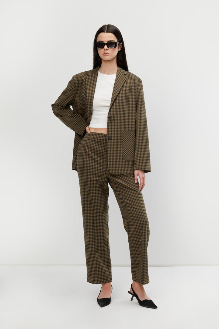 PLAID TROUSER in Beech Taupe Plaid — alternate angle