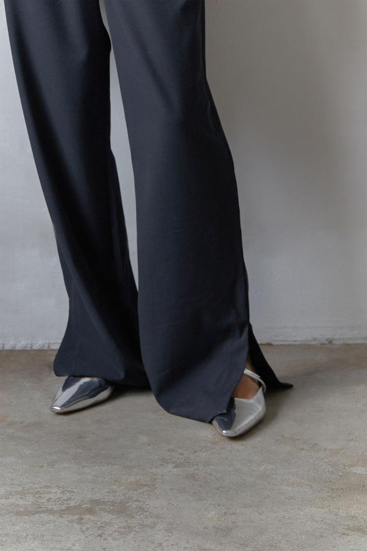 STRAIGHT LEG PANT WITH SIDE SLITS in Black — alternate angle