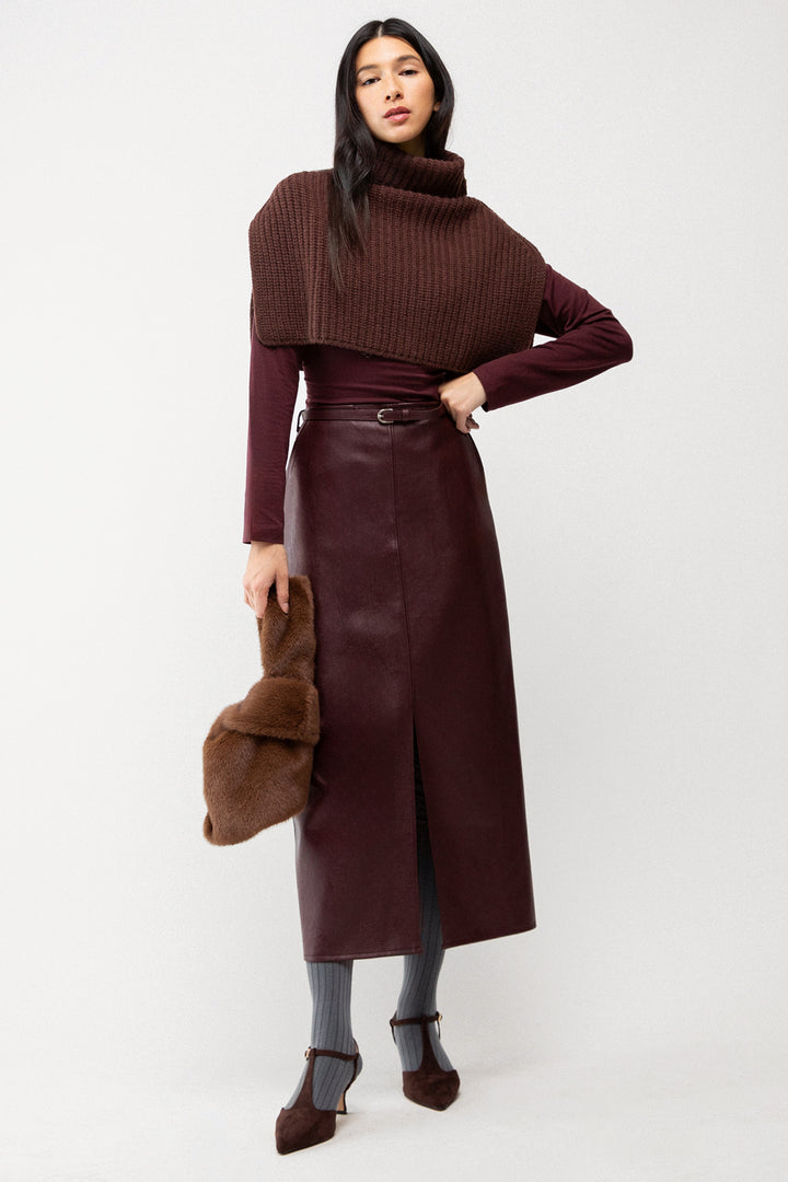 RIBBED KNIT NECK WARMER in Brown — alternate angle