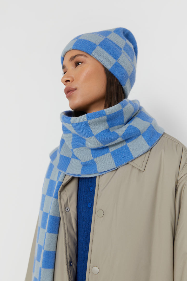 CHECKERED SCARF in Misty Blue Check — alternate angle