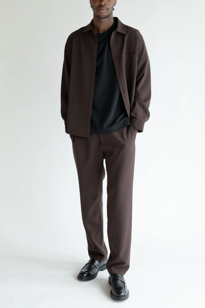 RELAXED FIT COLLARED SHIRT in Coffee Bean — alternate angle