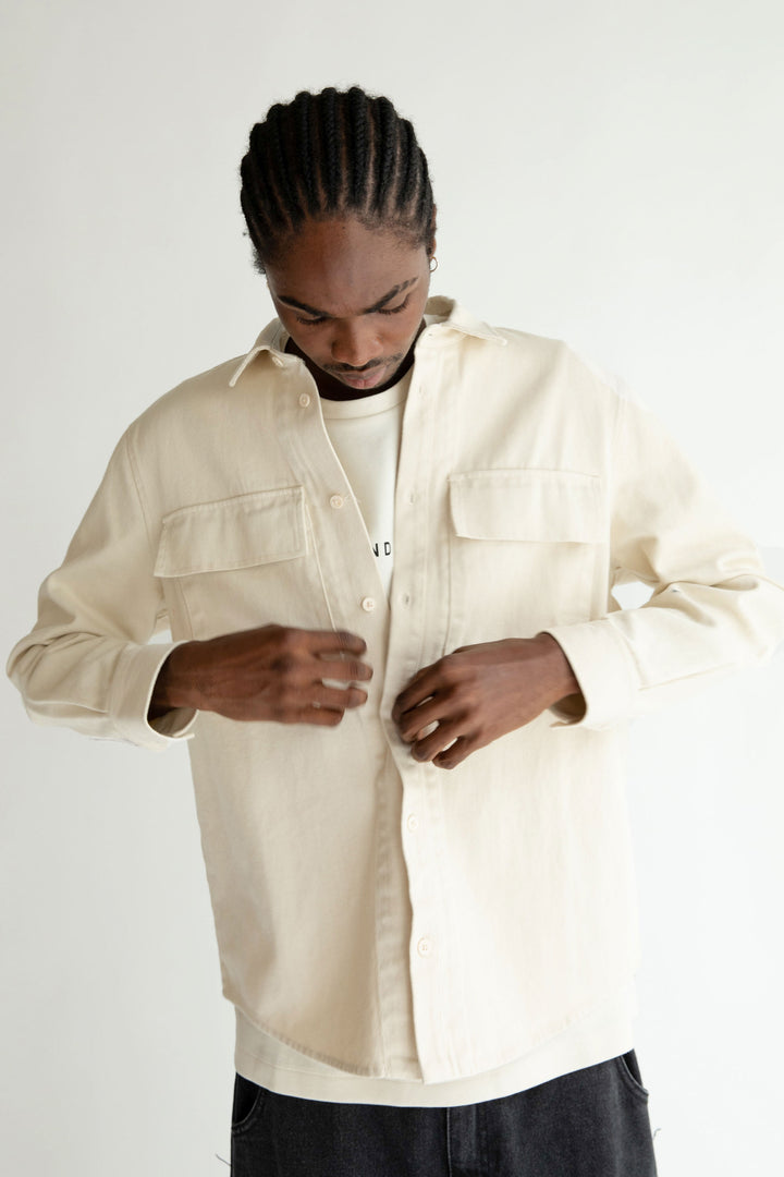COTTON TWILL SHIRT in Oatmeal — alternate angle