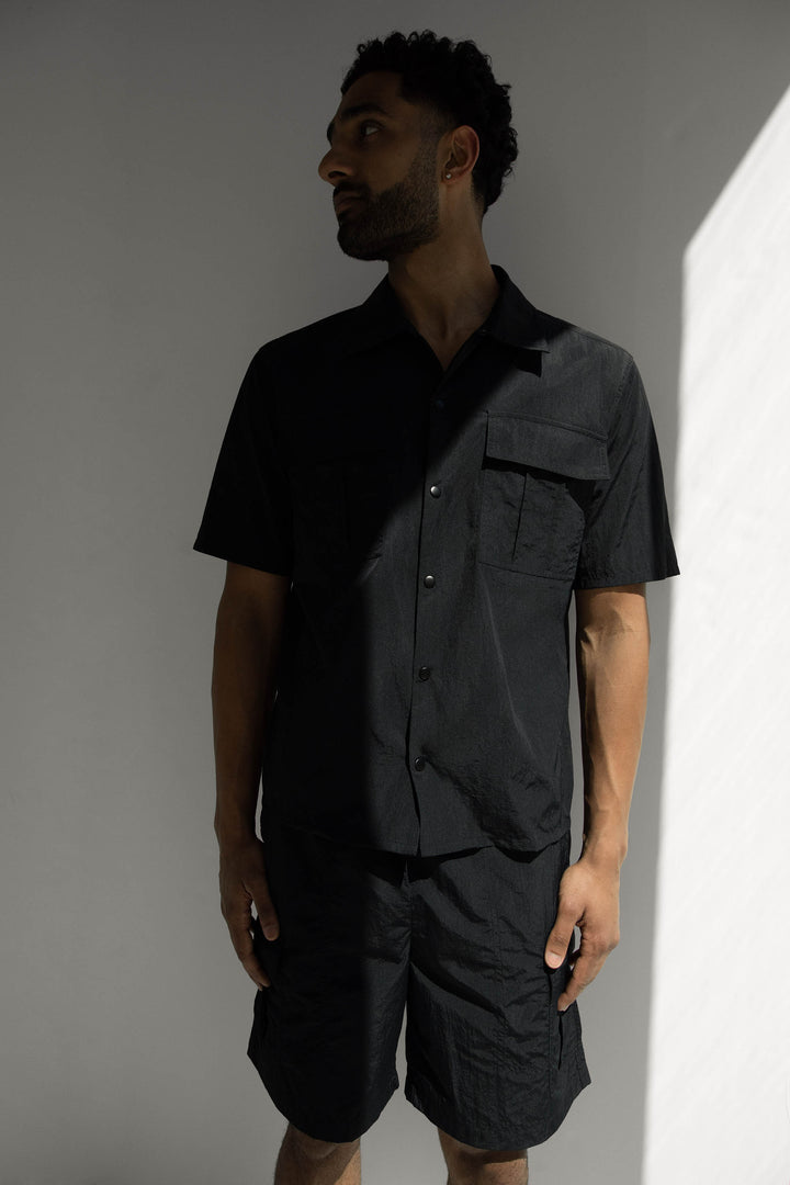 NYLON SHORT SLEEVE SHIRT in Black — alternate angle