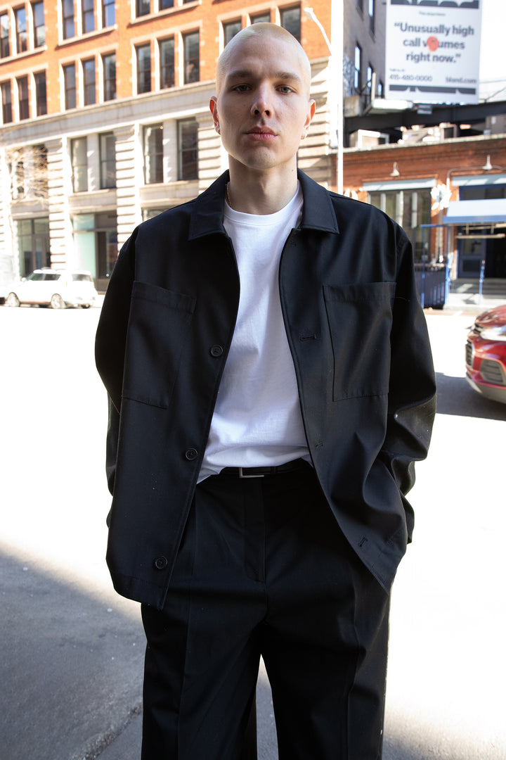 BUTTON UP SHACKET in Black — alternate angle