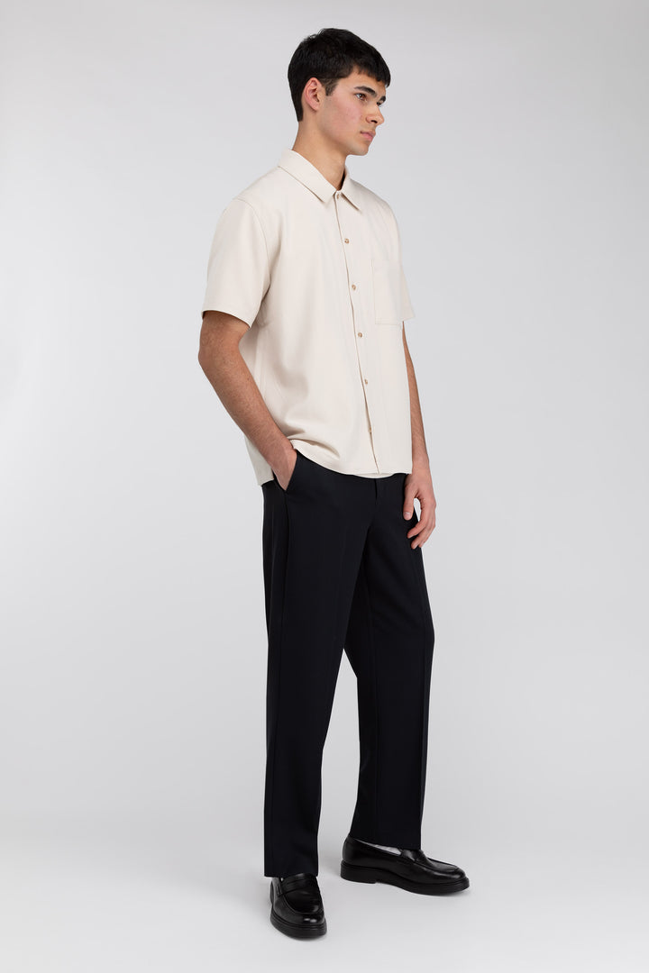 SHORT SLEEVE BUTTON UP in Oatmeal — alternate angle