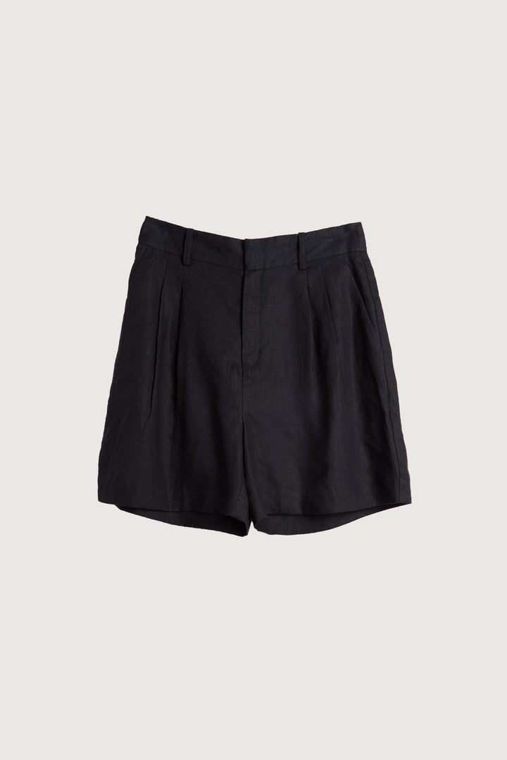 100% LINEN SHORT in Black — alternate angle