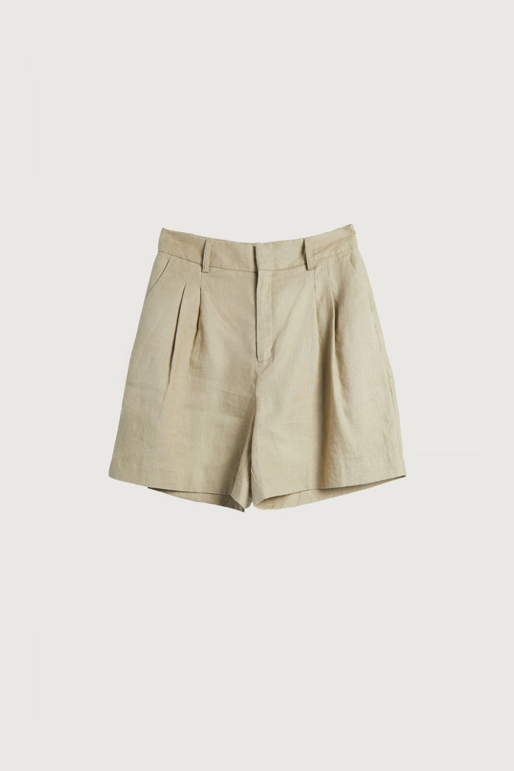 100% LINEN SHORT in Khaki Twill — alternate angle