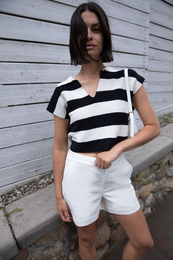 TWILL WIDE LEG SHORT in Cream — alternate angle