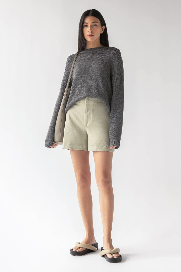 TWILL WIDE LEG SHORT in Moss Grey — alternate angle