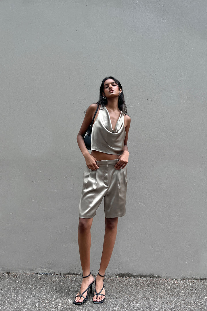 SATIN SHORT in Silver Sage — alternate angle