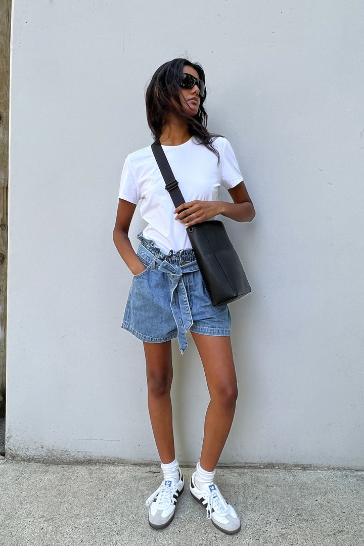 JEAN PAPERBAG SHORT in Light Stone — alternate angle