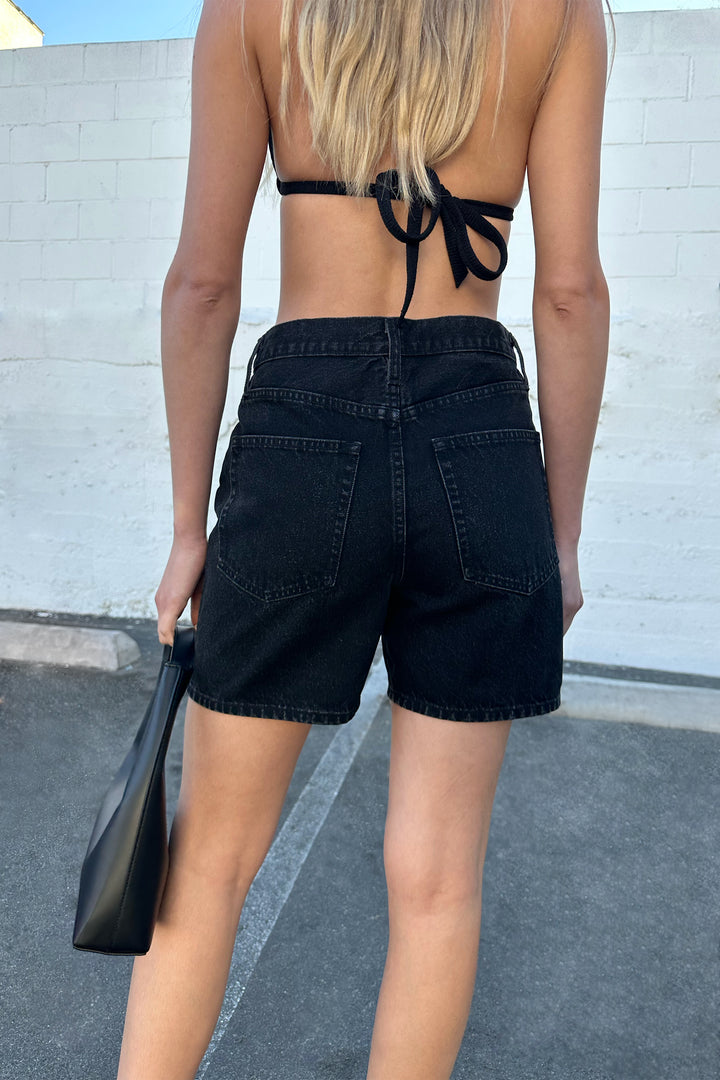 BLACK CROSSFRONT JEAN SHORT in Washed Black — alternate angle