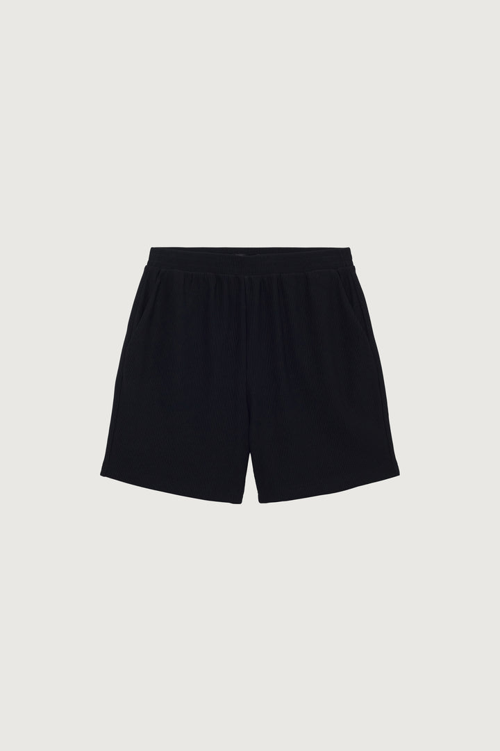RIBBED ELASTIC WAIST SHORT in Black — alternate angle