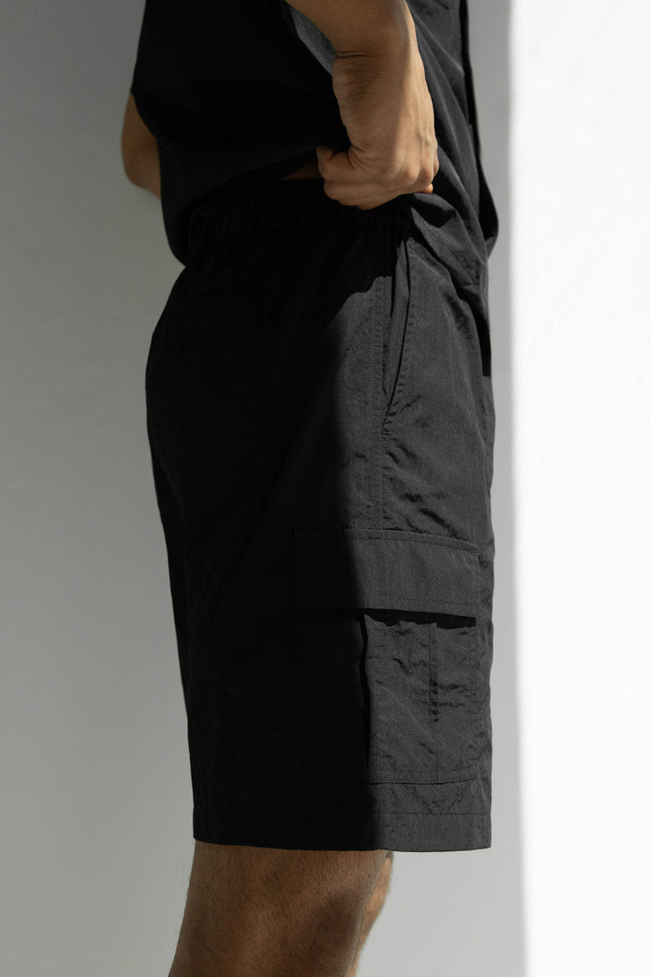 NYLON TRACK SHORT in Black — alternate angle