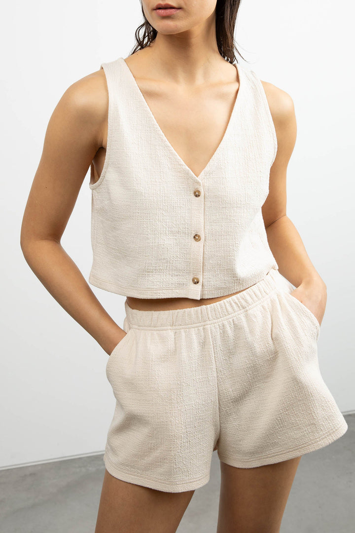 ELASTIC WAIST SHORT in Oatmeal — alternate angle