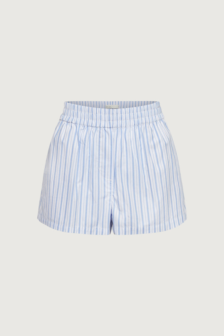 STRIPED COTTON POPLIN BOXER SHORT in White Blue Stripe — alternate angle