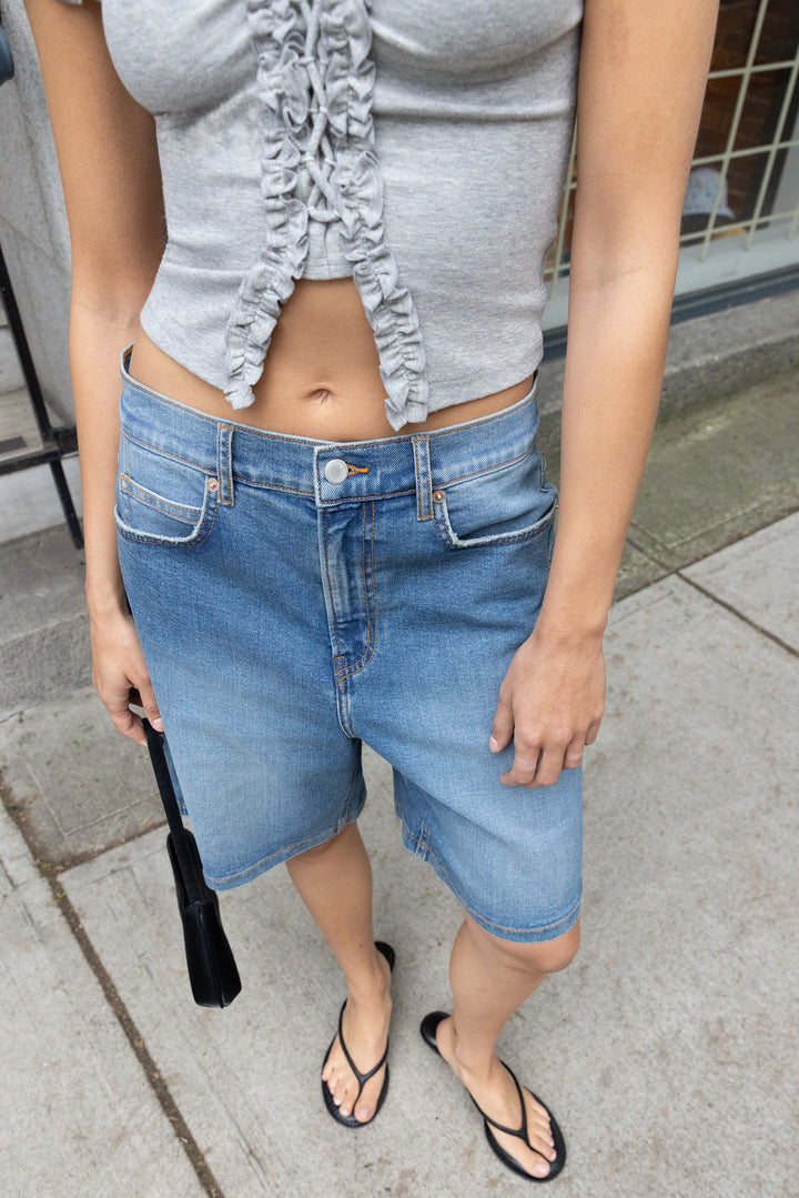 STRETCH DENIM JORT in Vintage Medium Wash — alternate angle