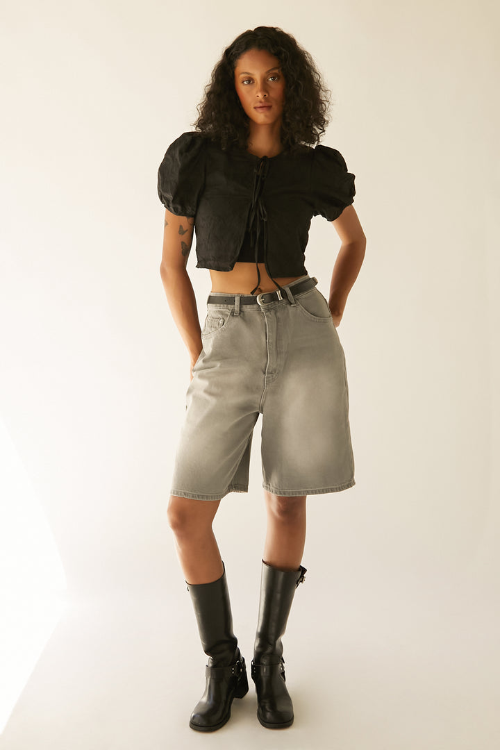BERMUDA DENIM SHORTS in Grey Wash — alternate angle
