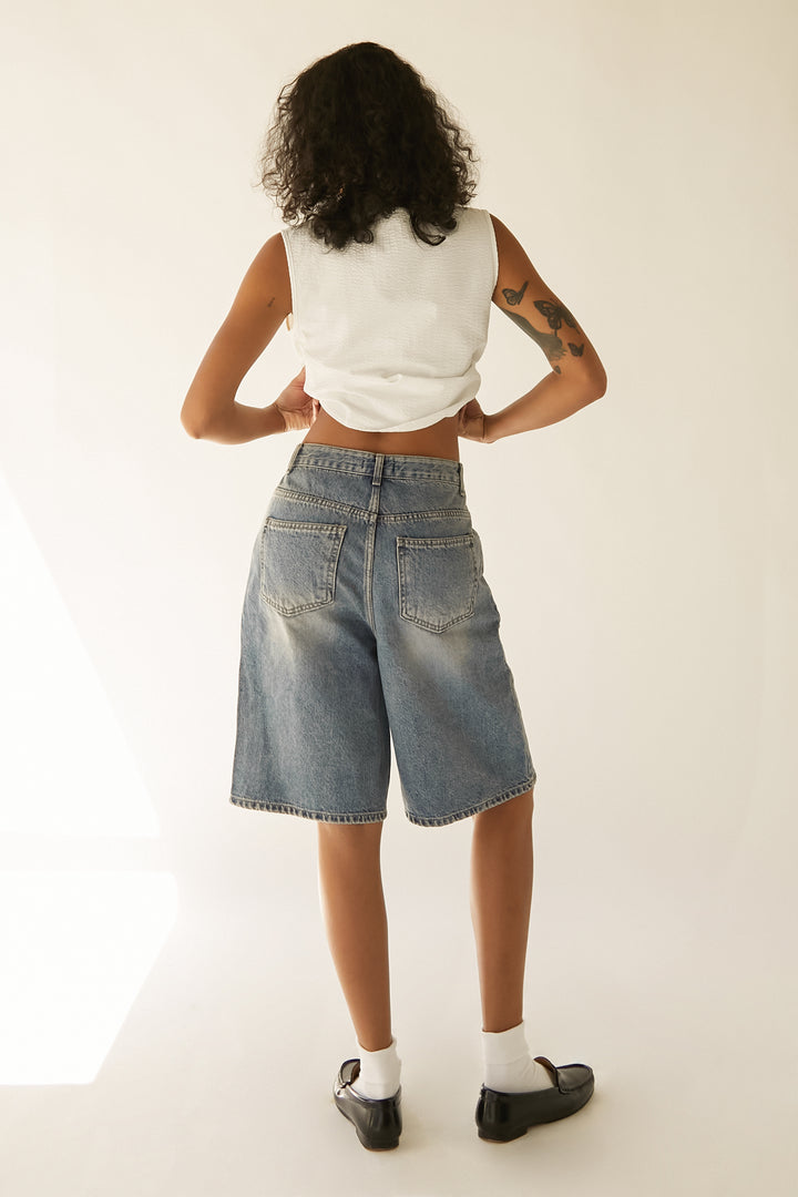 BERMUDA DENIM SHORTS in Light Wash — alternate angle