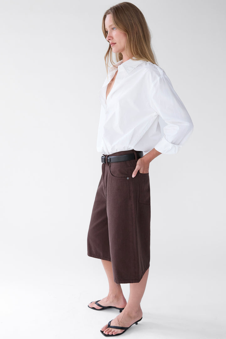 MID-RISE TWILL JORT in Brown — alternate angle