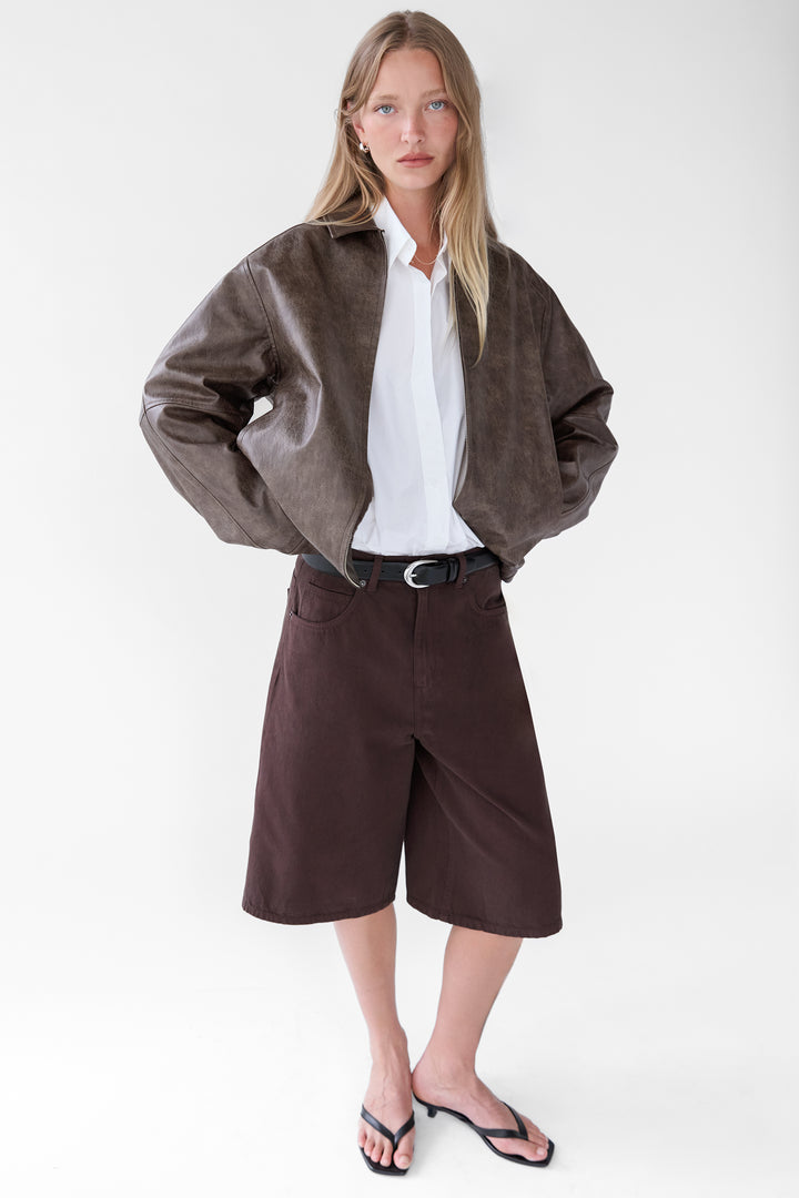 MID-RISE TWILL JORT in Brown — alternate angle