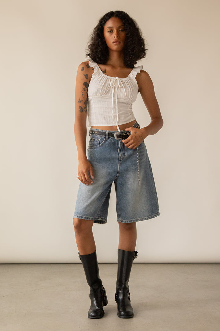 CLASSIC OVERSIZED JORTS in Dark Wash — alternate angle