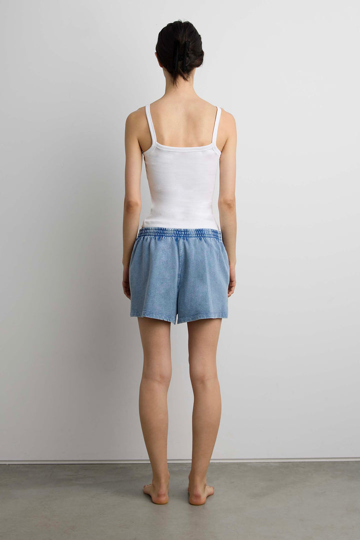 GARMENT DYED COTTON ELASTIC WAIST SHORT in GD Blue — alternate angle
