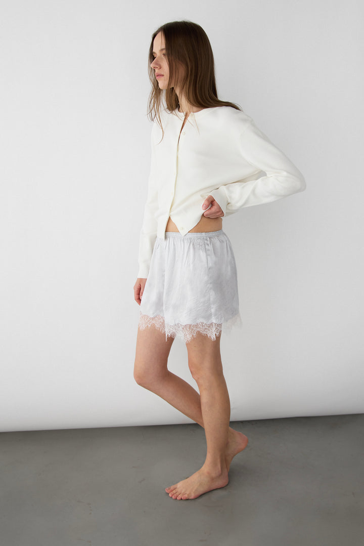 SATIN SHORT WITH LACE HEM in Gray — alternate angle