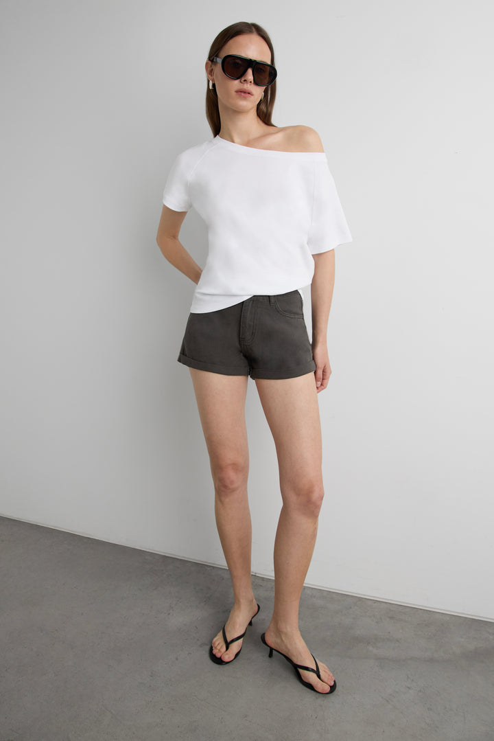 COTTON SHORT WITH CUFF DETAIL in Charcoal — alternate angle