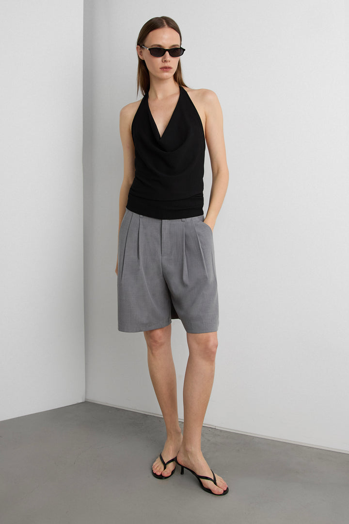 PLEATED CHINO SHORT in MEDIUM GREY — alternate angle