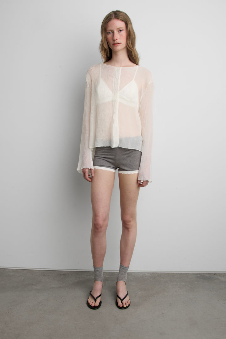 COTTON BLEND LACE SHORTS in Gray — alternate angle
