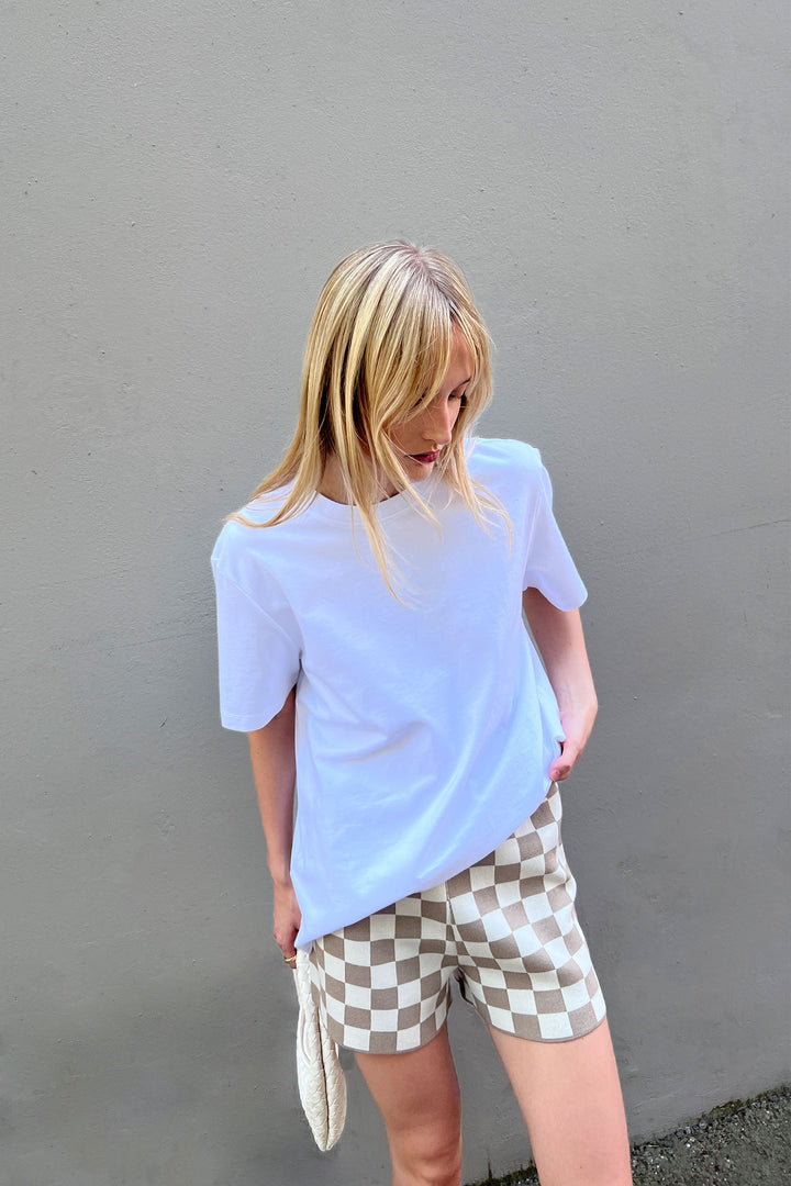 CHECKERED KNIT SHORT in Taupe Check — alternate angle