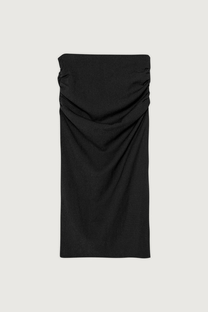TEXTURED MIDI SKIRT WITH RUCHING in Black — alternate angle