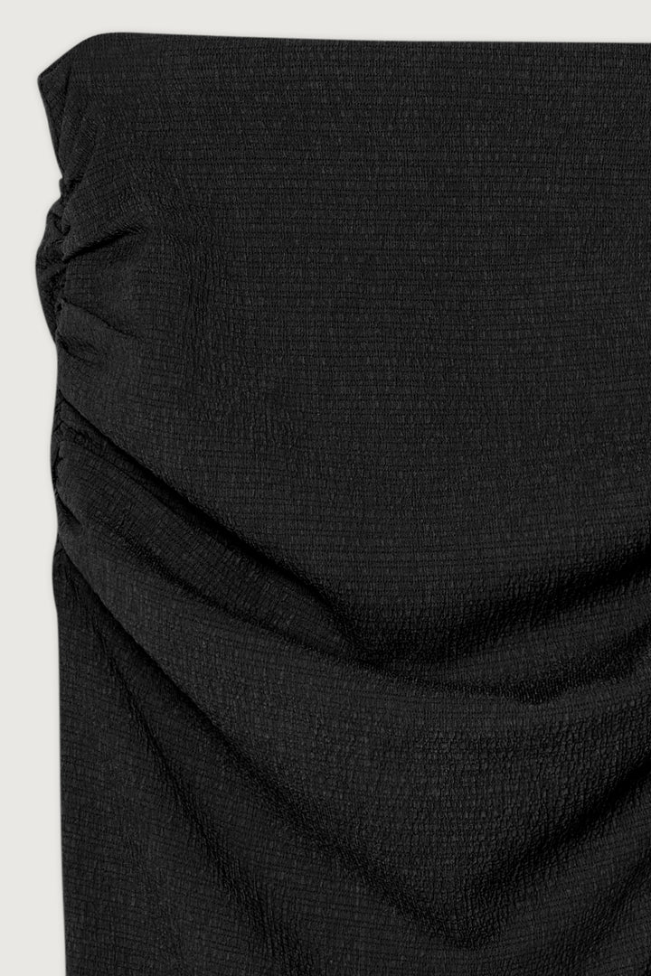 TEXTURED MIDI SKIRT WITH RUCHING in Black — alternate angle