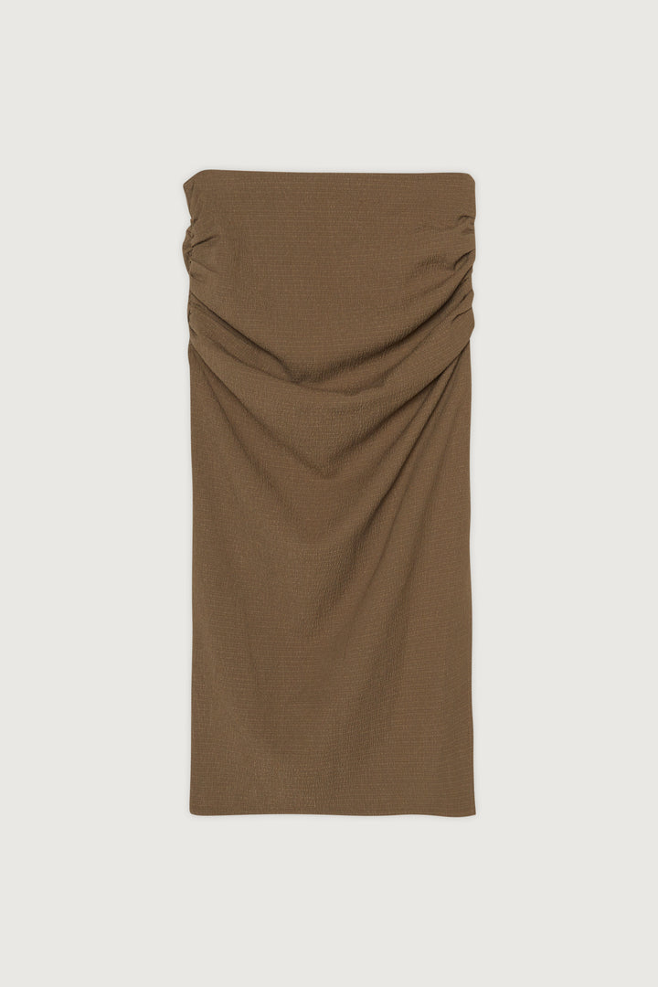 TEXTURED MIDI SKIRT WITH RUCHING in Shiitake — alternate angle