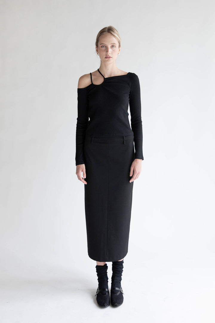 MIDI SUITING SKIRT in Black — alternate angle