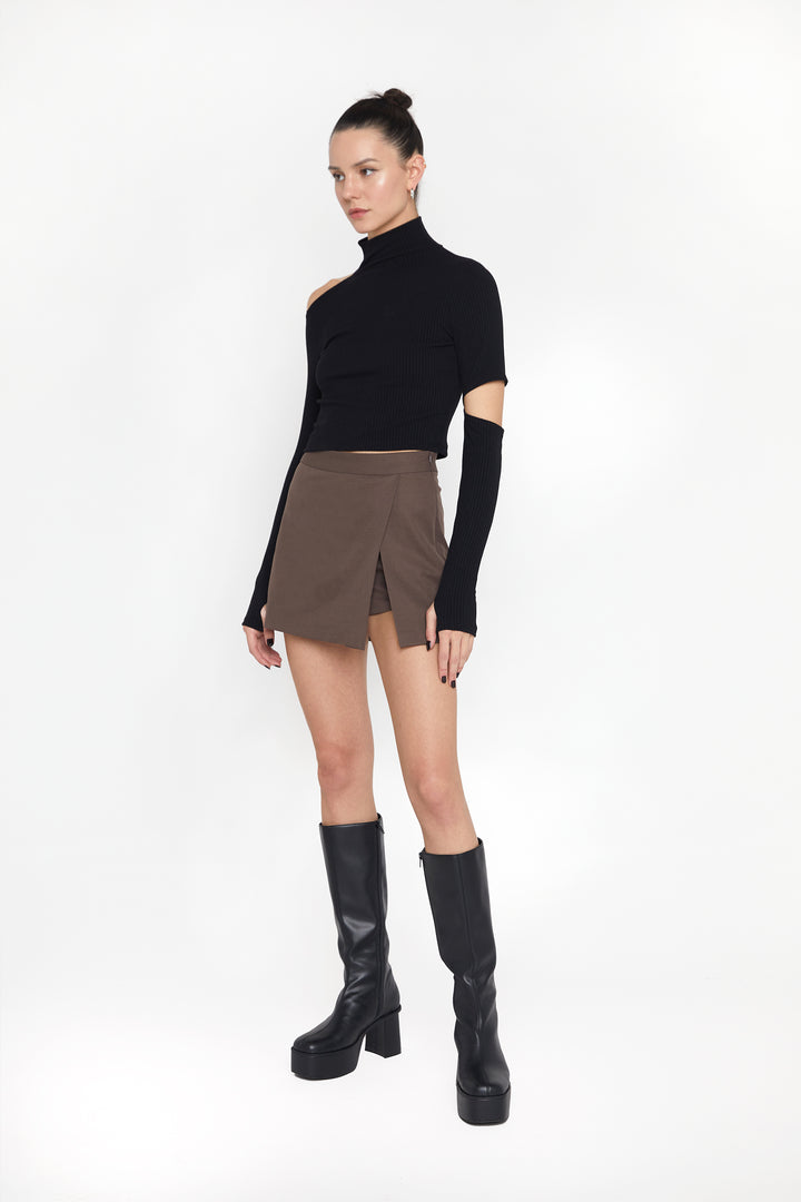 SKIRT WITH FRONT SLIT in Brown — alternate angle
