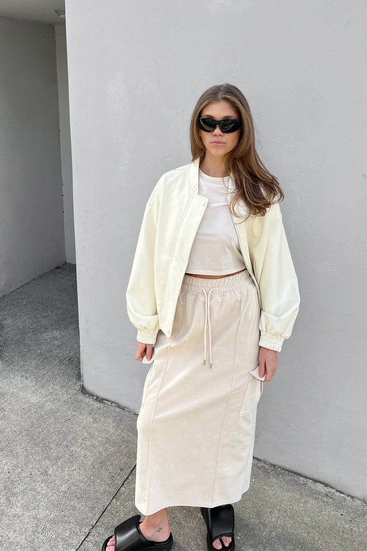 MIDI CORDUROY CARGO SKIRT in Sandshell — alternate angle