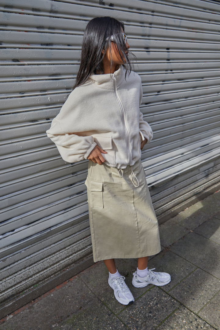 CARGO MIDI SKIRT in Pale Khaki — alternate angle