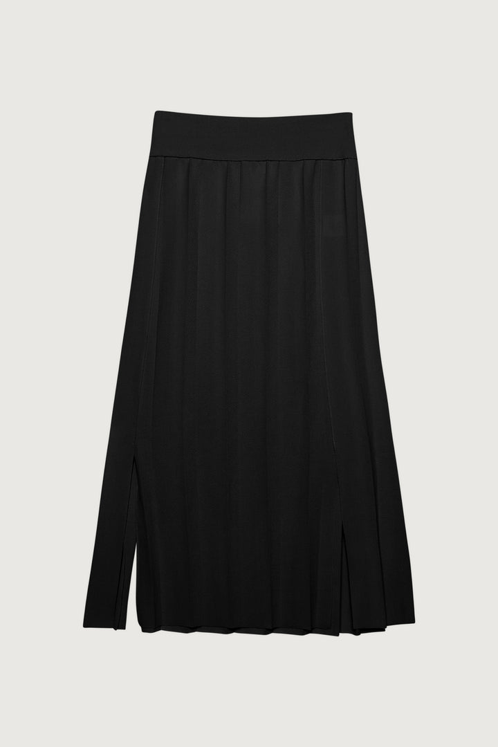 WIDE RIBBED MIDI SKIRT in Black — alternate angle
