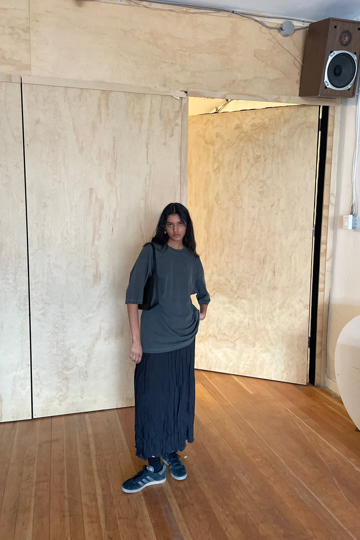 CRINKLED MIDI SKIRT in Black — alternate angle