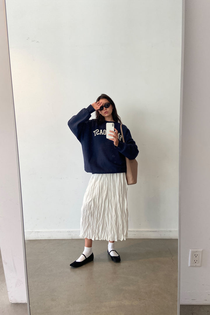 CRINKLED MIDI SKIRT in White — alternate angle