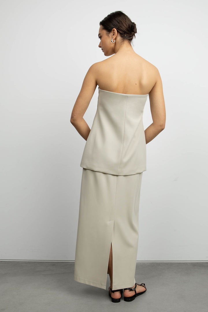MAXI SUITING SKIRT in Pelican — alternate angle