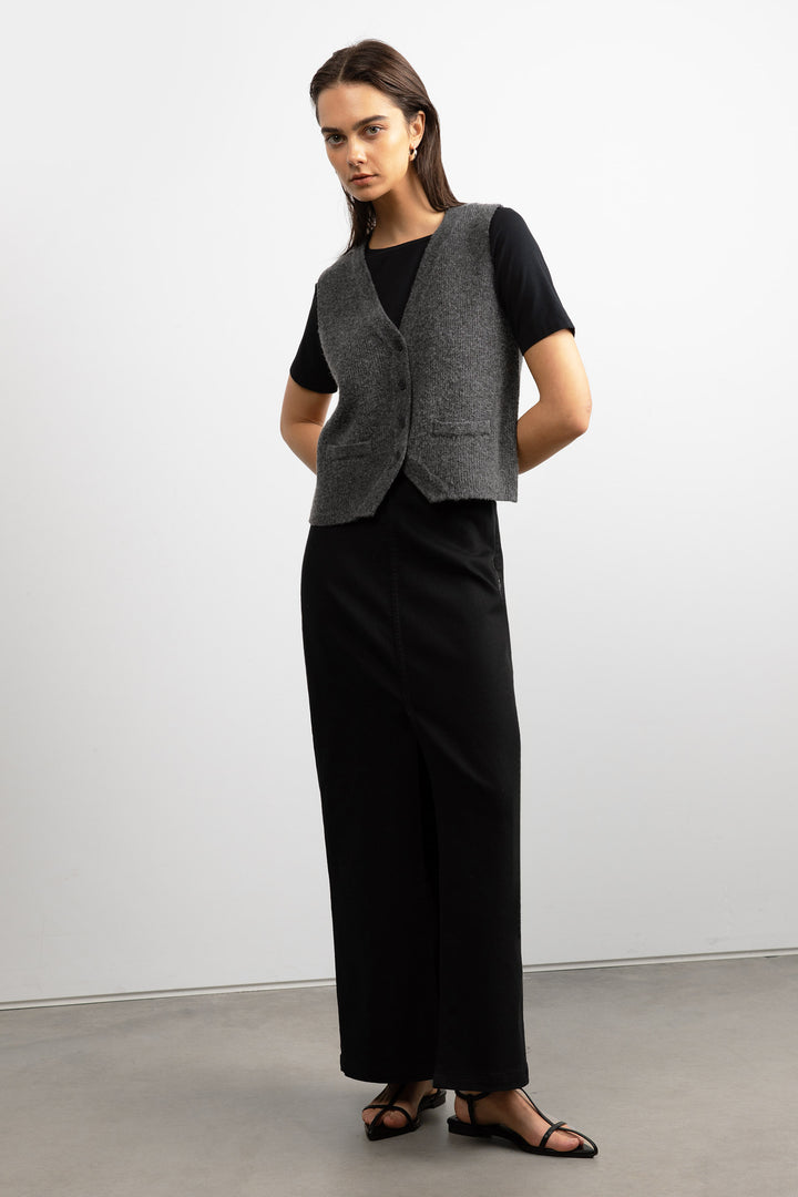 BLACK DENIM COLUMN MAXI SKIRT in Very Black — alternate angle